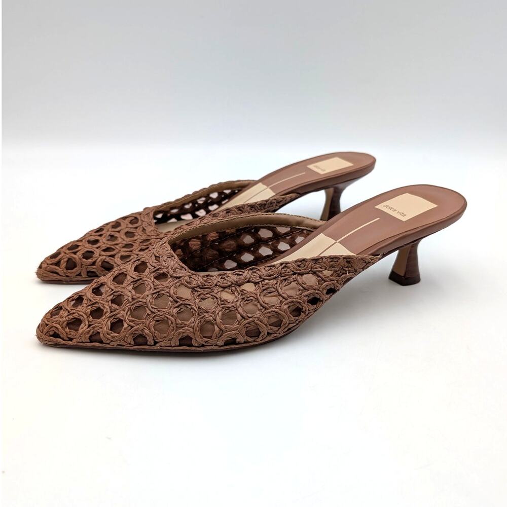 Dolce Vita Cleo Loop Kitten Heel Mule Women's Mid Brown Raffia Size US9.5 EU40